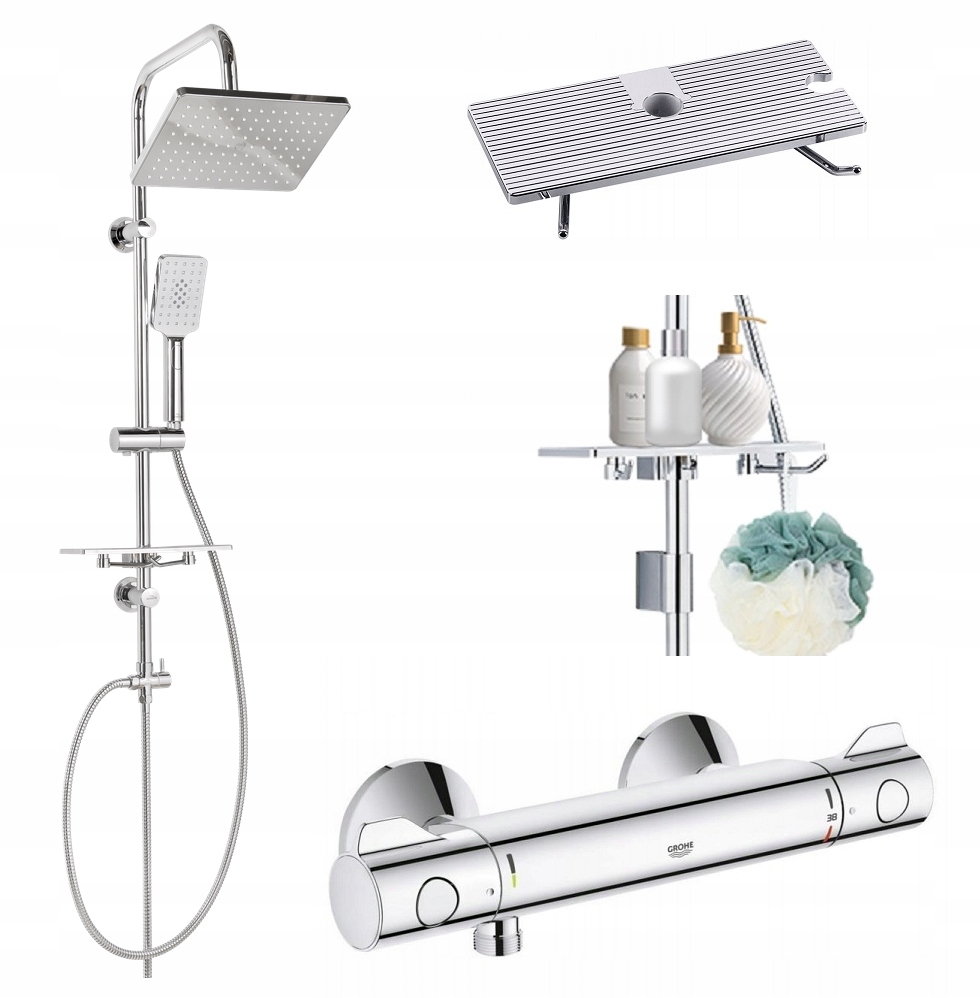 Sprchová batéria Grohe Grohtherm 800 chróm + sprchový set Invena Nyks na omietku